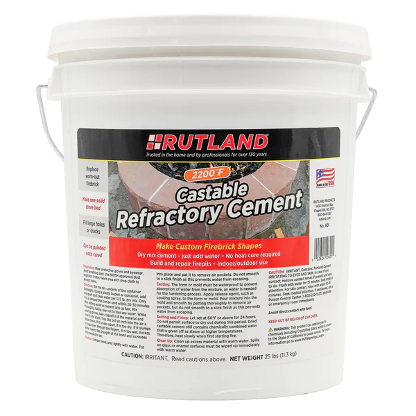 Ciment réfractaire coulable pour foyer de Rutland 25 lbs